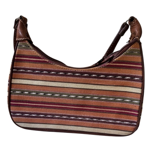 Handmade in Guatemala woven shoulder bag – boho western stripes, brown trim, sma - Picture 4 of 9